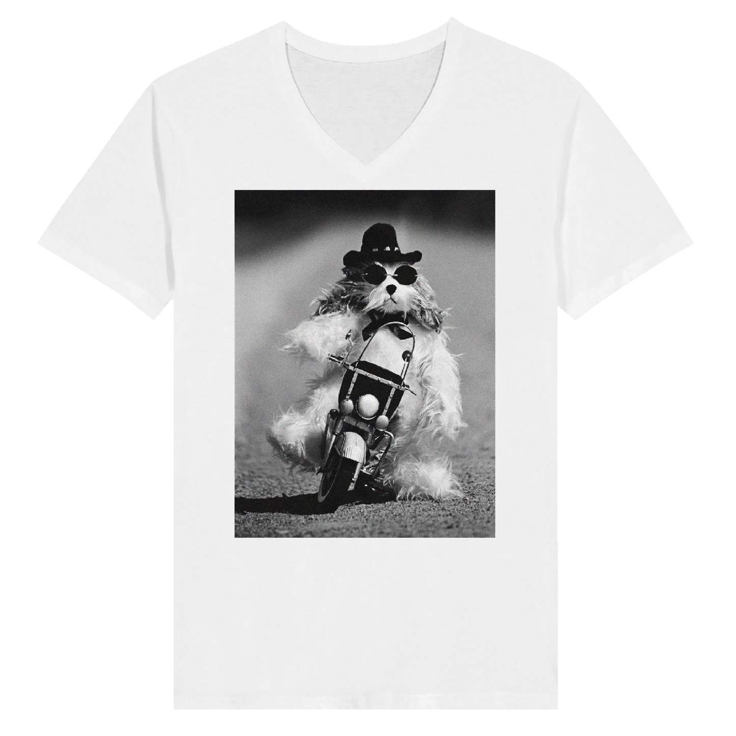Dog on Motorcycle V-Neck T-Shirt by Uliana Blacklock