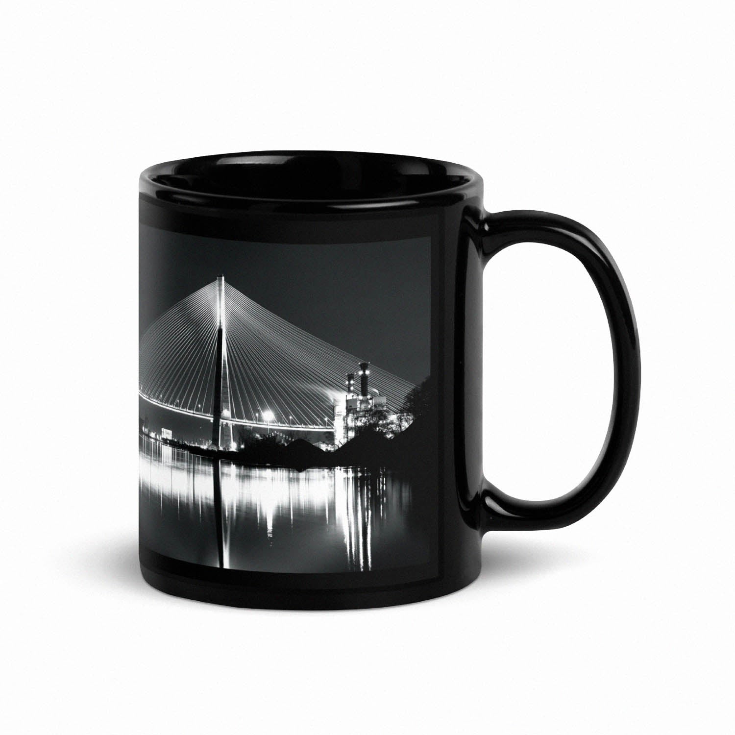 Noir Gordie Howe International Bridge coffee mug by Peter Tkacz