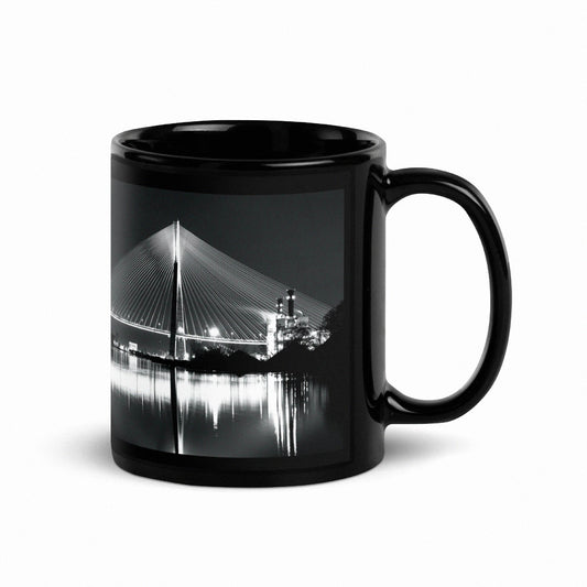 Noir Gordie Howe International Bridge coffee mug by Peter Tkacz